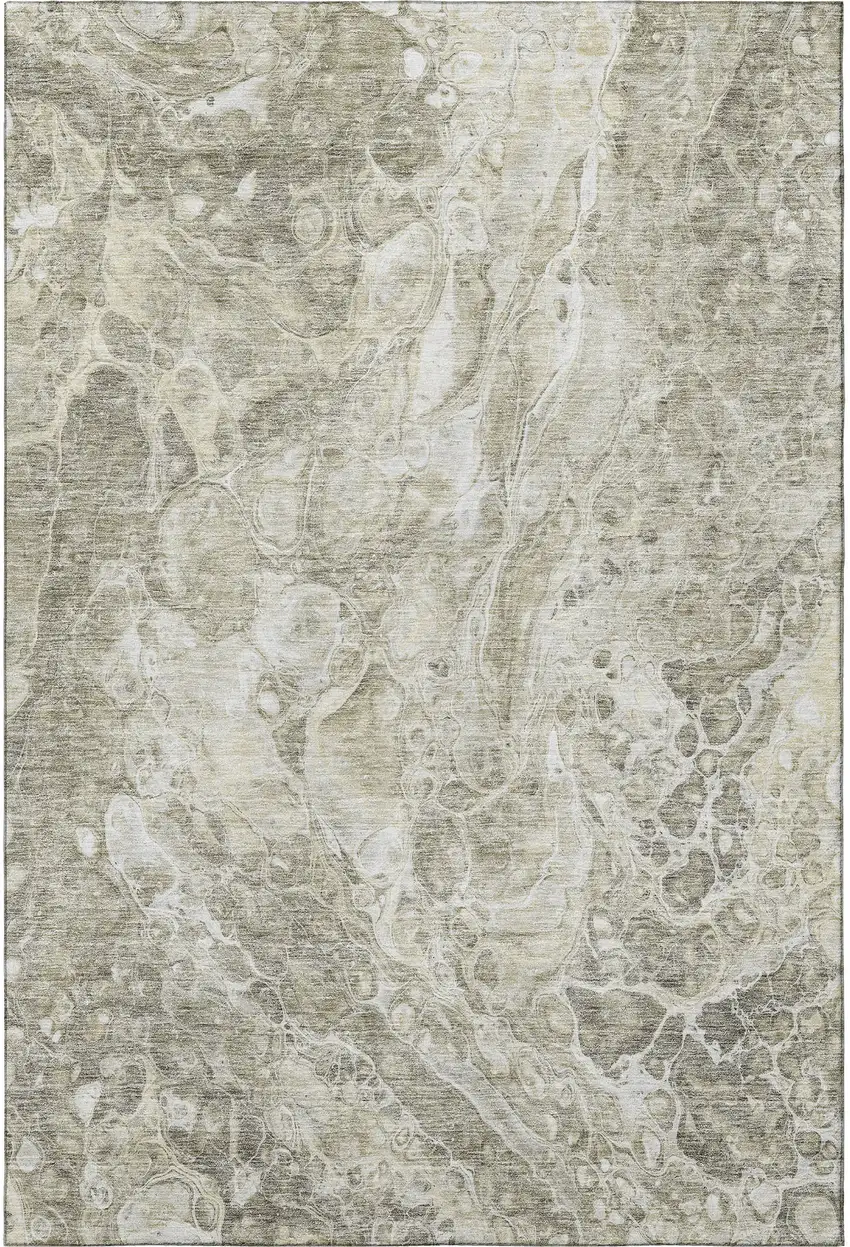 Tan And Ivory Abstract Washable Area Rug With UV Protection Photo 3
