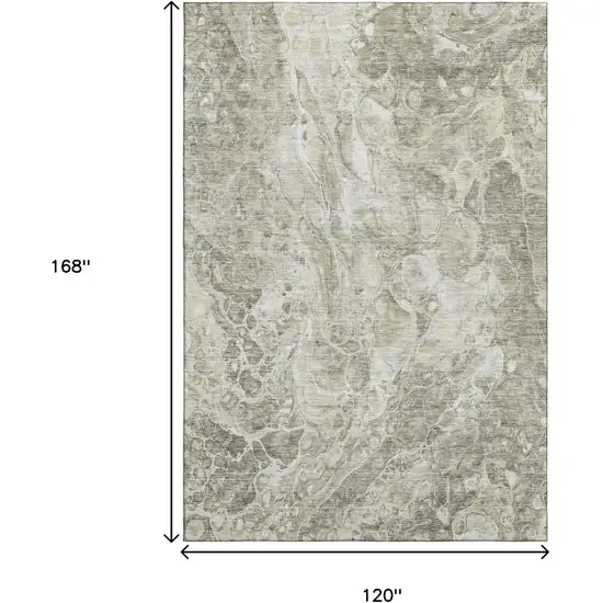 Tan And Ivory Abstract Washable Area Rug With UV Protection Photo 3