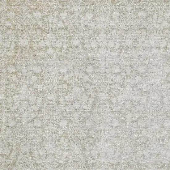 Tan And Ivory Damask Washable Area Rug With UV Protection Photo 2