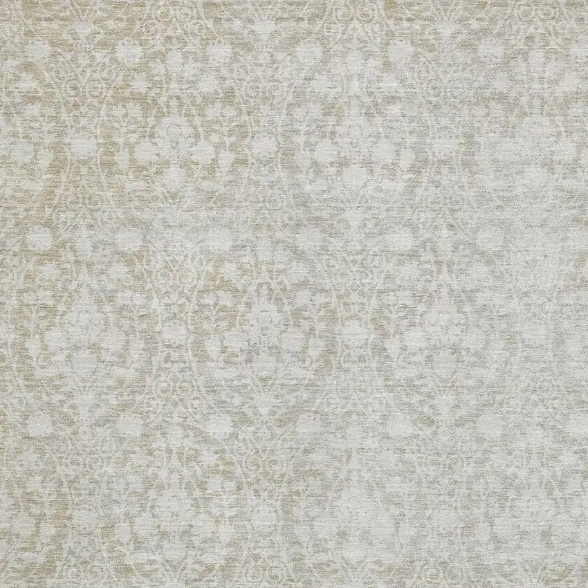 Tan And Ivory Damask Washable Area Rug With UV Protection Photo 2