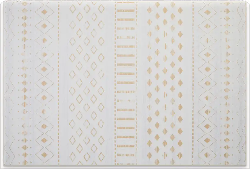 Tan And Ivory Geometric Distressed Area Rug Photo 2