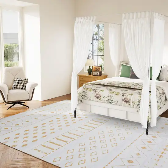 Tan And Ivory Geometric Distressed Area Rug Photo 5