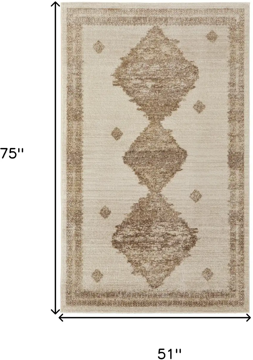 Tan And Ivory Geometric Power Loom Distressed Area Rug Photo 10
