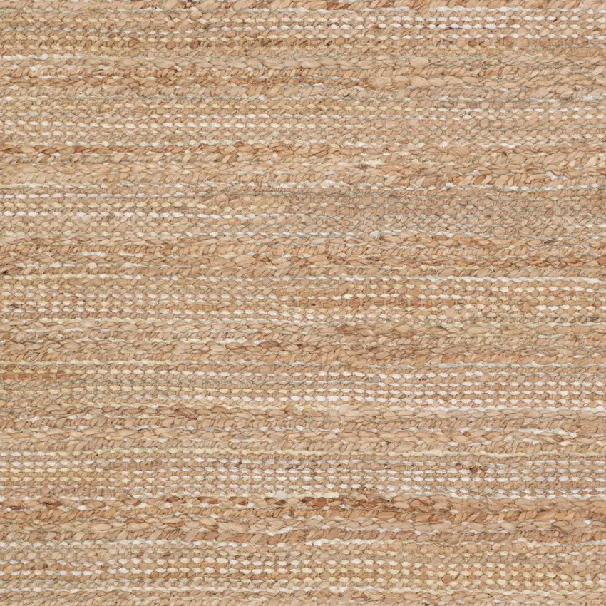 Tan And Ivory Jute Striped Hand Woven Area Rug Photo 9