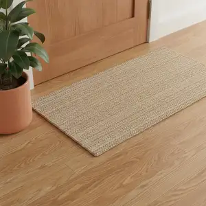 Photo of Tan And Ivory Jute Striped Hand Woven Area Rug