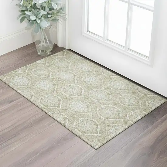 Tan And Ivory Medallion Washable Area Rug With UV Protection Photo 1