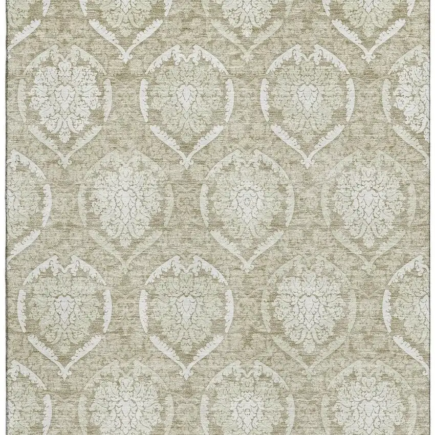 Tan And Ivory Medallion Washable Area Rug With UV Protection Photo 4