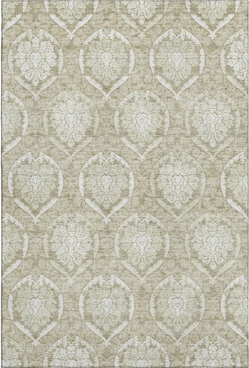 Tan And Ivory Medallion Washable Area Rug With UV Protection Photo 1