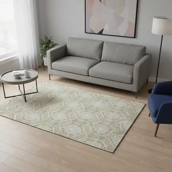 Tan And Ivory Medallion Washable Area Rug With UV Protection Photo 2