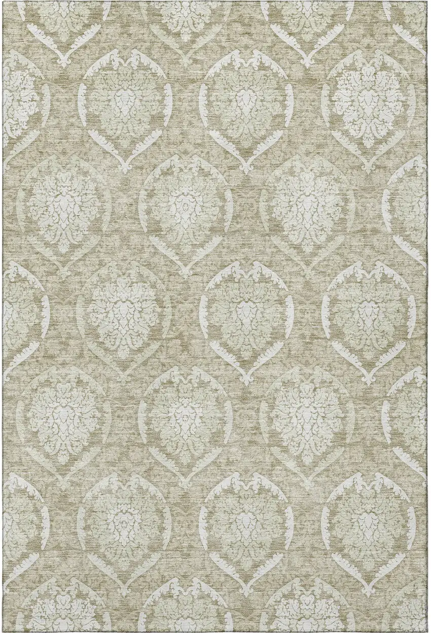 Tan And Ivory Medallion Washable Area Rug With UV Protection Photo 4