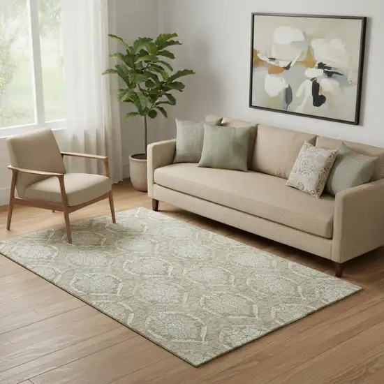 Tan And Ivory Medallion Washable Area Rug With UV Protection Photo 1