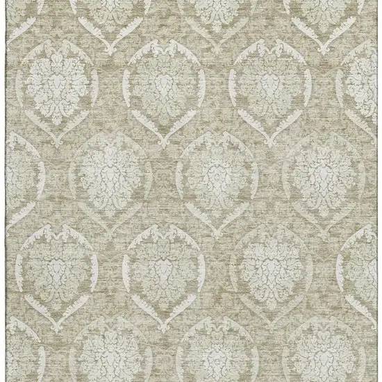 Tan And Ivory Medallion Washable Area Rug With UV Protection Photo 4