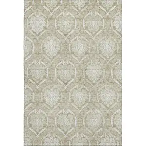 Photo of Tan And Ivory Medallion Washable Area Rug With UV Protection