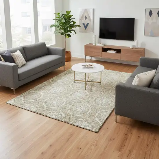 Tan And Ivory Medallion Washable Area Rug With UV Protection Photo 2