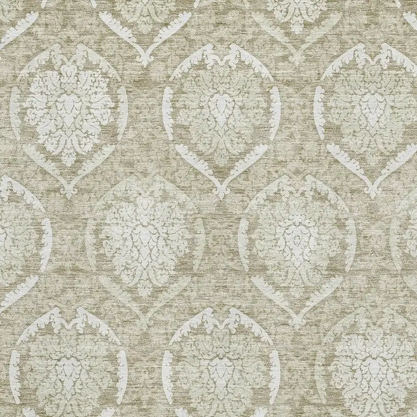 Tan And Ivory Medallion Washable Area Rug With UV Protection Photo 3