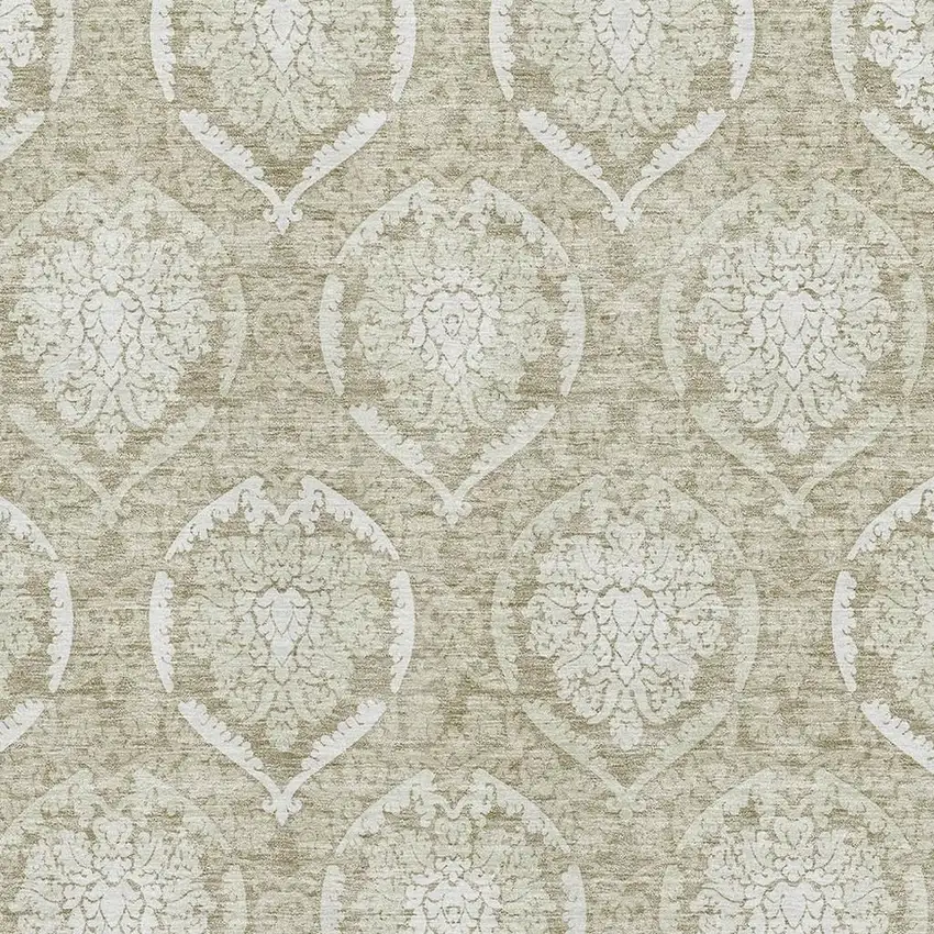 Tan And Ivory Medallion Washable Area Rug With UV Protection Photo 3