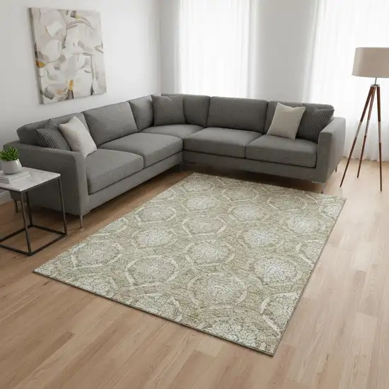 Tan And Ivory Medallion Washable Area Rug With UV Protection Photo 2