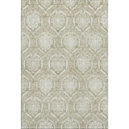 Tan And Ivory Medallion Washable Area Rug With UV Protection Photo 1