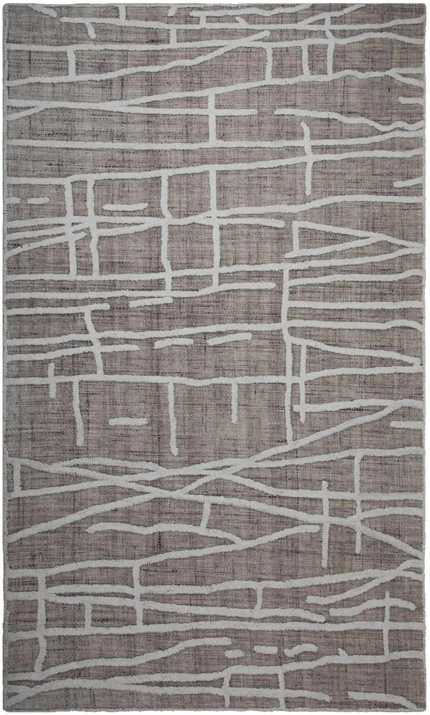 Tan And Ivory Wool Abstract Hand Tufted Area Rug Photo 2