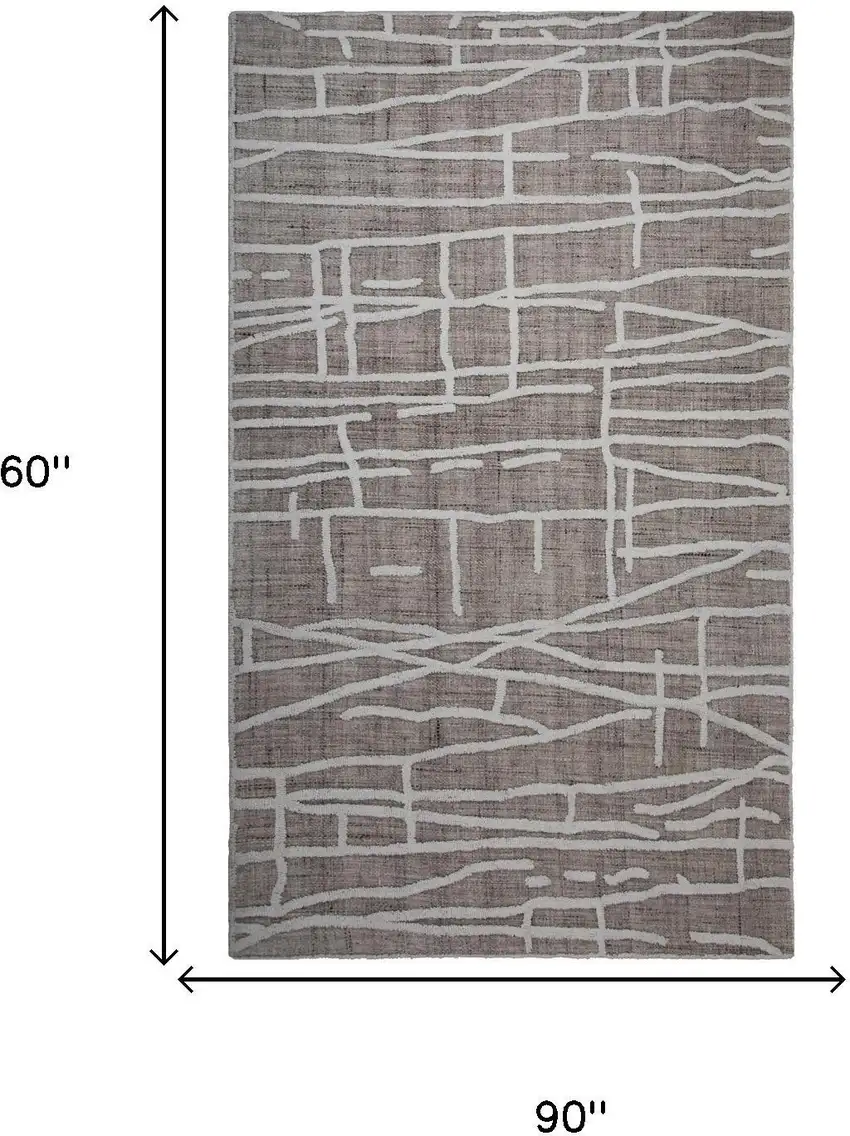 Tan And Ivory Wool Abstract Hand Tufted Area Rug Photo 5