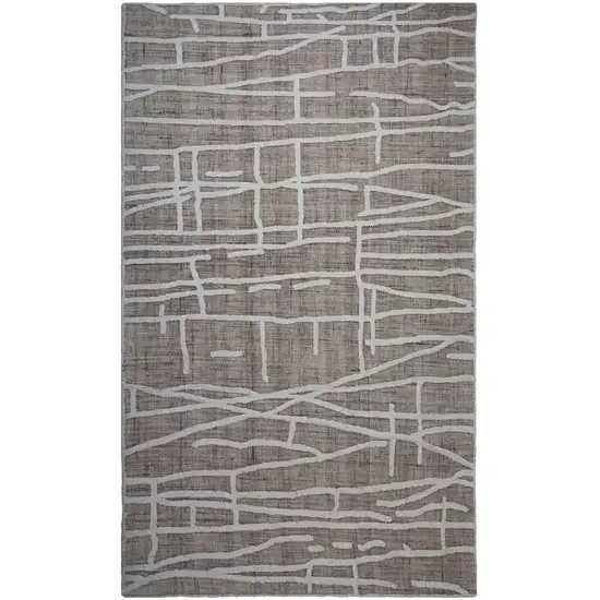 Tan And Ivory Wool Abstract Hand Tufted Area Rug Photo 2