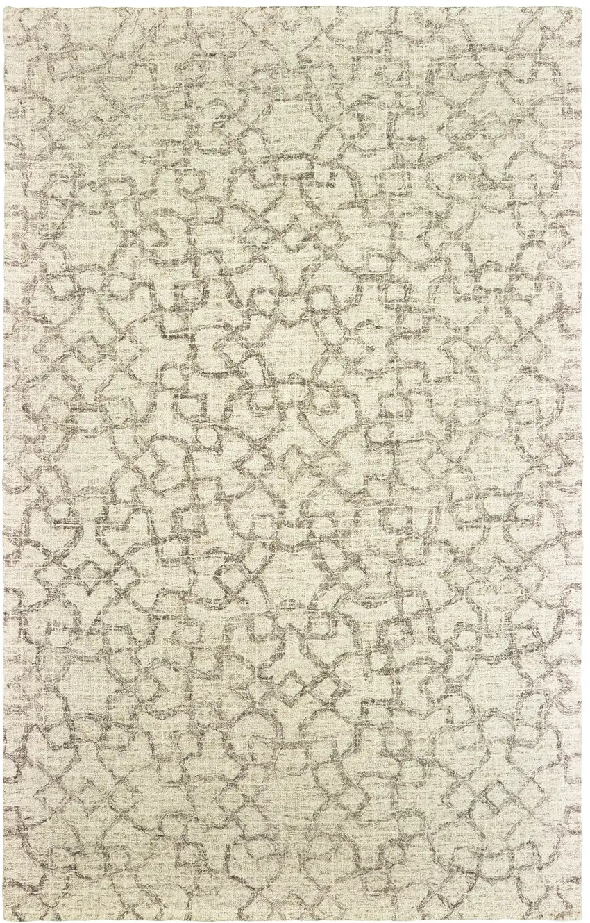 Tan And Ivory Wool Geometric Hand Tufted Area Rug Photo 2