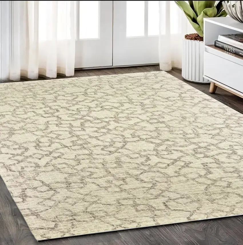 Tan And Ivory Wool Geometric Hand Tufted Area Rug Photo 1