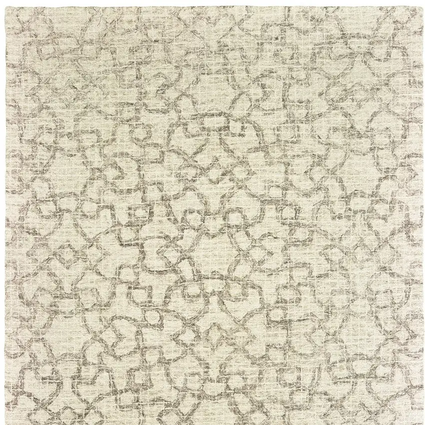 Tan And Ivory Wool Geometric Hand Tufted Area Rug Photo 4