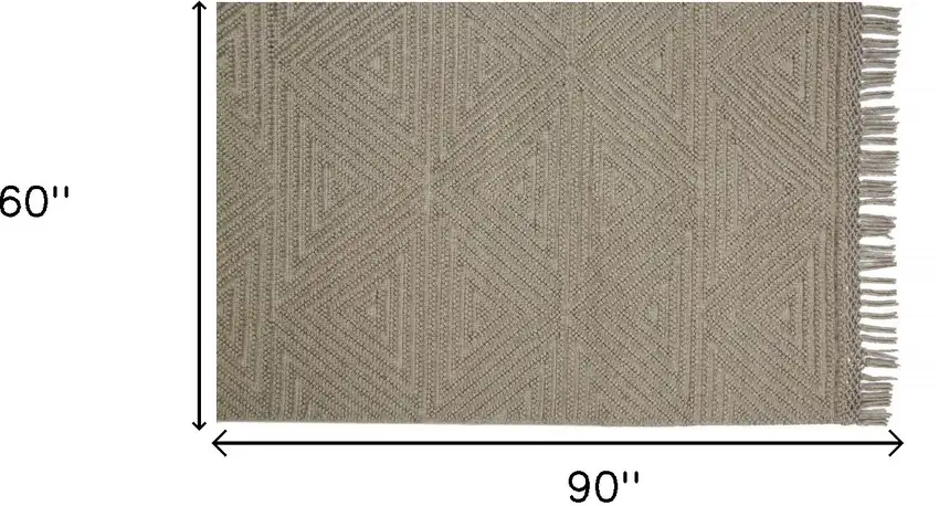 Tan And Ivory Wool Geometric Hand Woven Area Rug With Fringe Photo 7