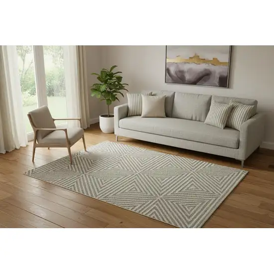 Tan And Ivory Wool Geometric Hand Woven Area Rug With Fringe Photo 1