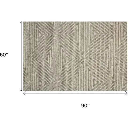 Tan And Ivory Wool Geometric Hand Woven Area Rug With Fringe Photo 3