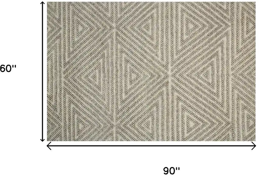 Tan And Ivory Wool Geometric Hand Woven Area Rug With Fringe Photo 3