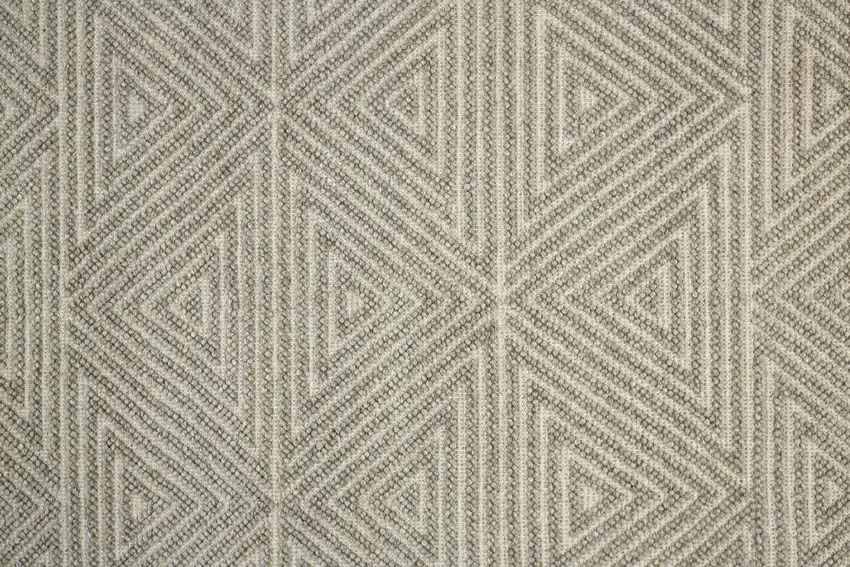 Tan And Ivory Wool Geometric Hand Woven Area Rug With Fringe Photo 5