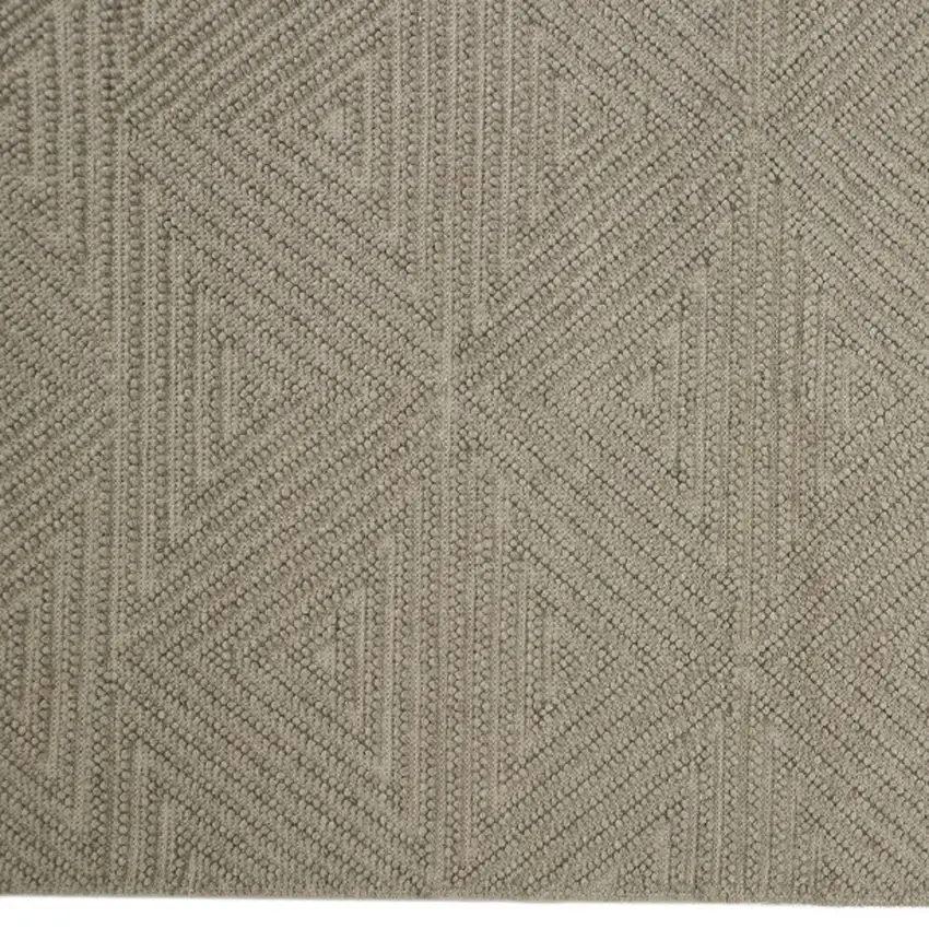 Tan And Ivory Wool Geometric Hand Woven Area Rug With Fringe Photo 6