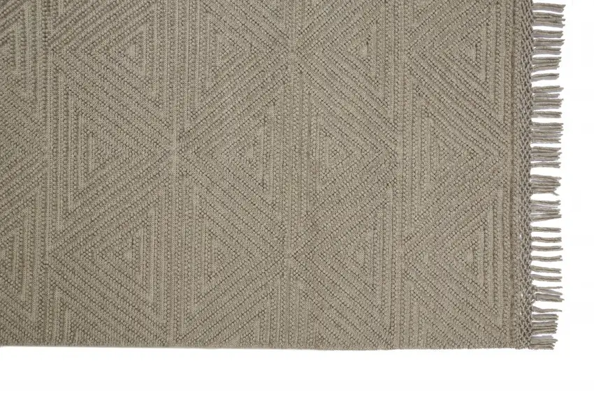 Tan And Ivory Wool Geometric Hand Woven Area Rug With Fringe Photo 1
