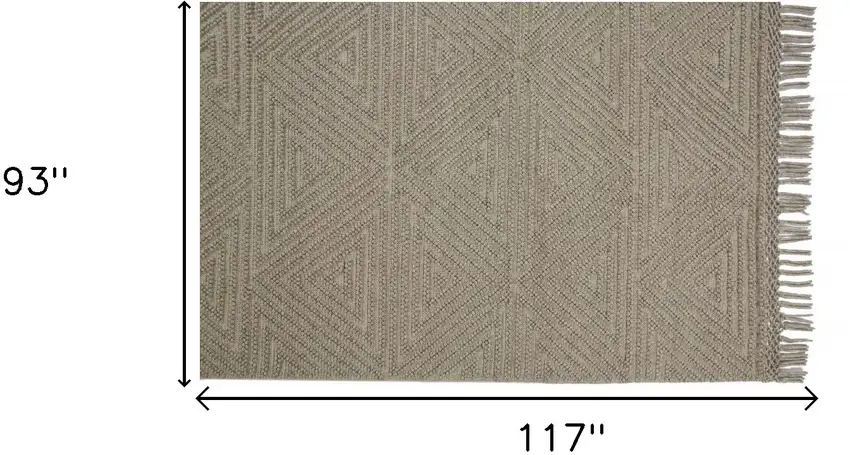 Tan And Ivory Wool Geometric Hand Woven Area Rug With Fringe Photo 9
