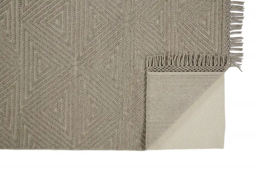 Tan And Ivory Wool Geometric Hand Woven Area Rug With Fringe Photo 3