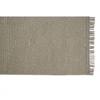 Photo of Tan And Ivory Wool Geometric Hand Woven Area Rug With Fringe