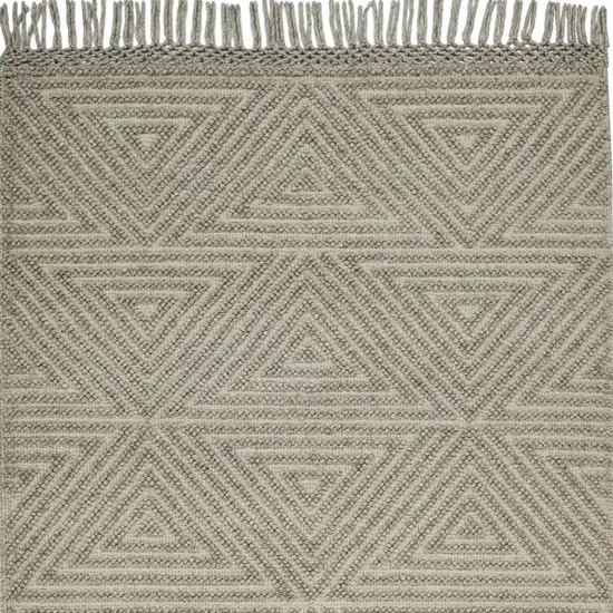 Tan And Ivory Wool Geometric Hand Woven Area Rug With Fringe Photo 5