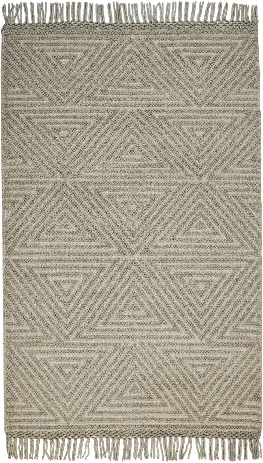 Tan And Ivory Wool Geometric Hand Woven Area Rug With Fringe Photo 2