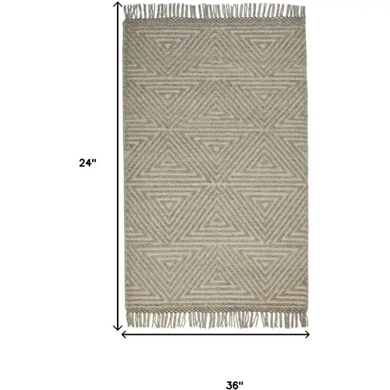 Tan And Ivory Wool Geometric Hand Woven Area Rug With Fringe Photo 3