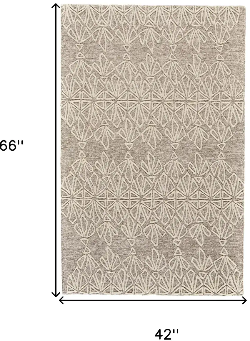 Tan And Ivory Wool Geometric Tufted Handmade Stain Resistant Area Rug Photo 6