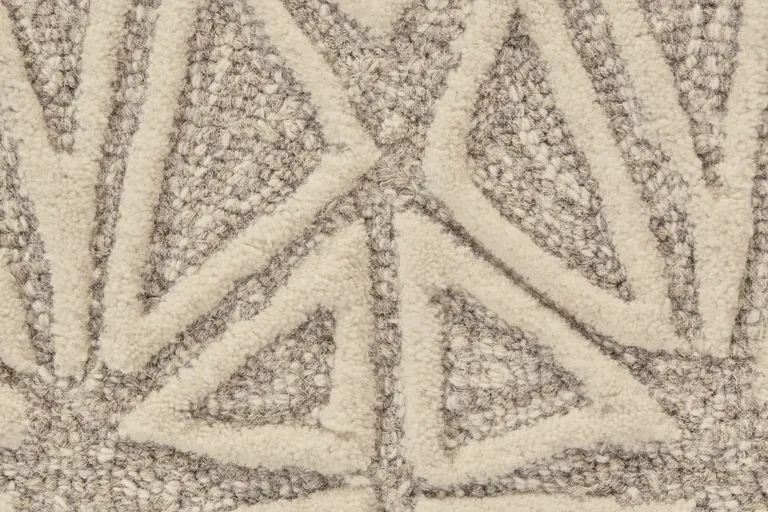 Tan And Ivory Wool Geometric Tufted Handmade Stain Resistant Area Rug Photo 3