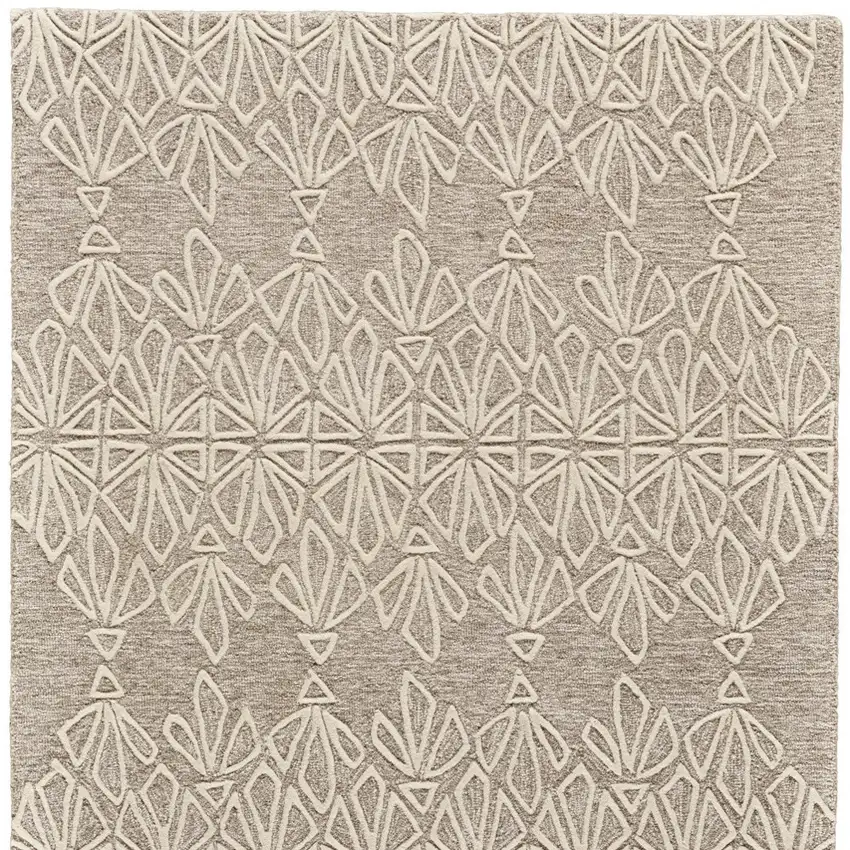 Tan And Ivory Wool Geometric Tufted Handmade Stain Resistant Area Rug Photo 4