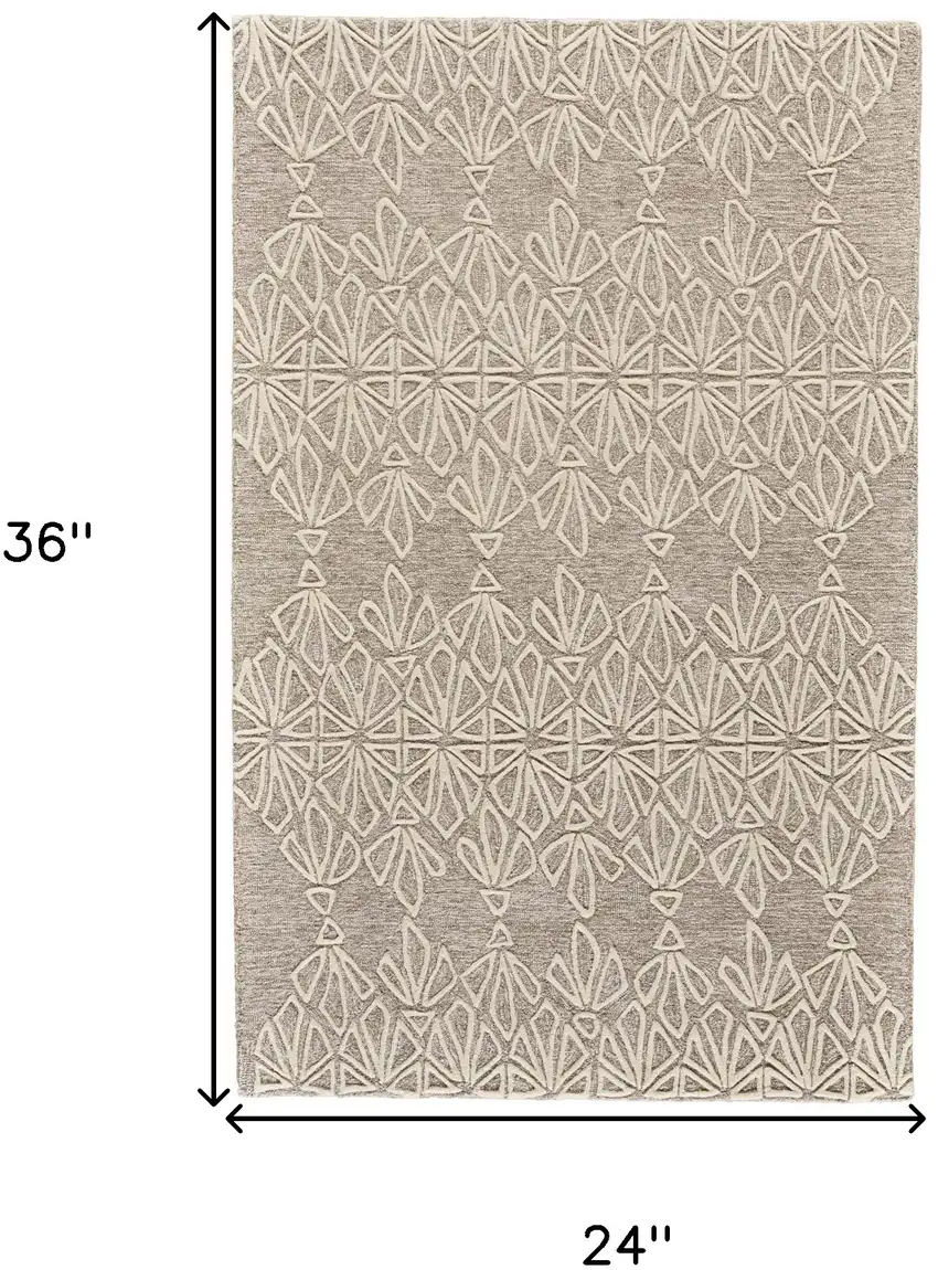 Tan And Ivory Wool Geometric Tufted Handmade Stain Resistant Area Rug Photo 6