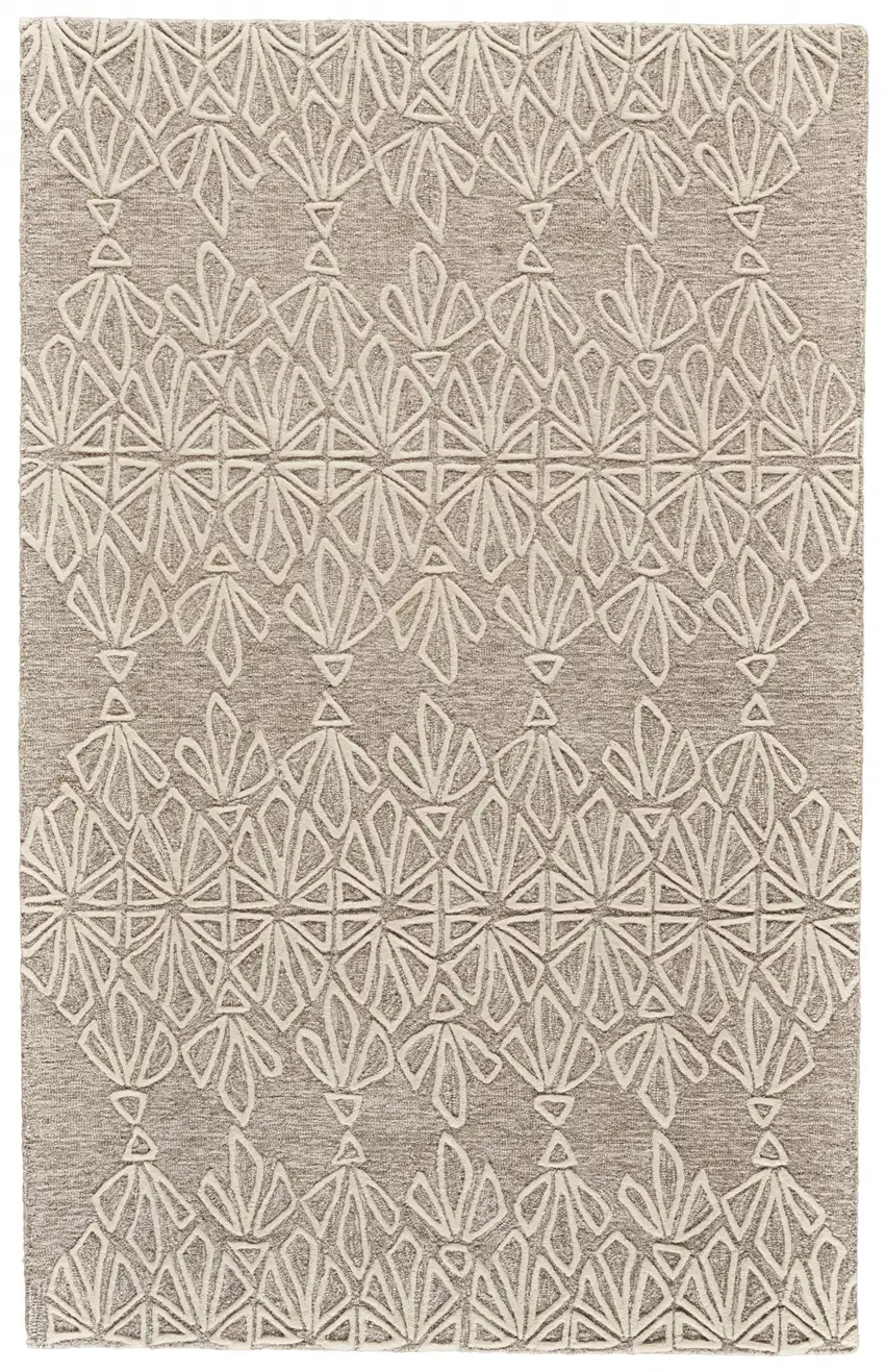 Tan And Ivory Wool Geometric Tufted Handmade Stain Resistant Area Rug Photo 1
