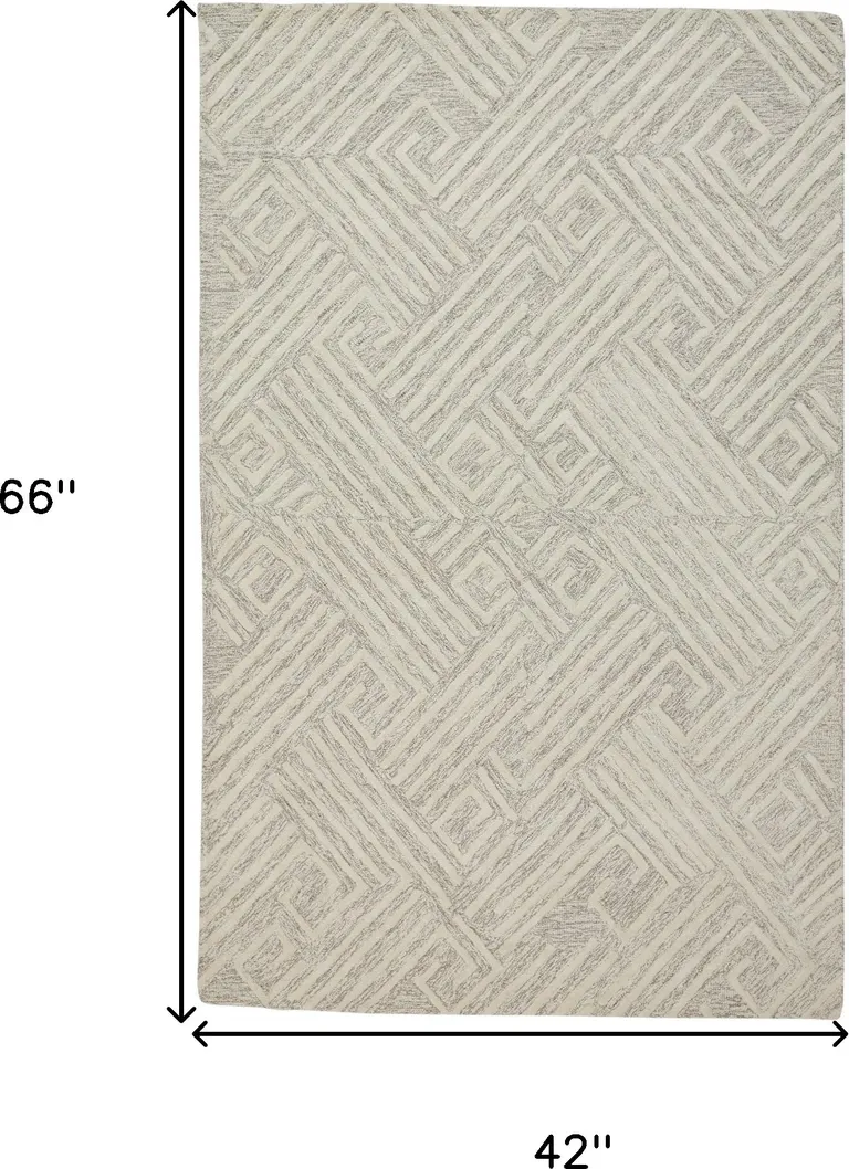 Tan And Ivory Wool Geometric Tufted Handmade Stain Resistant Area Rug Photo 4