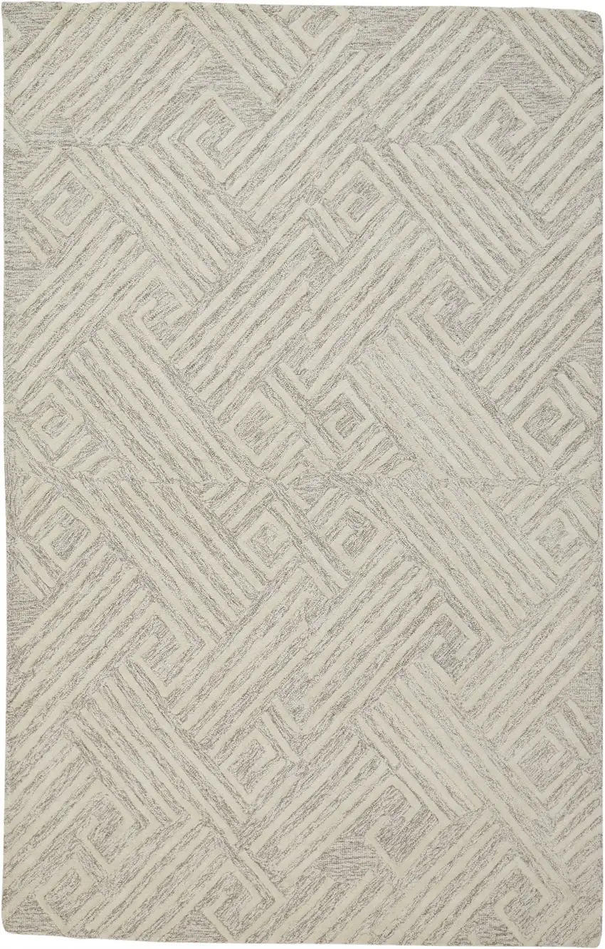 Tan And Ivory Wool Geometric Tufted Handmade Stain Resistant Area Rug Photo 1