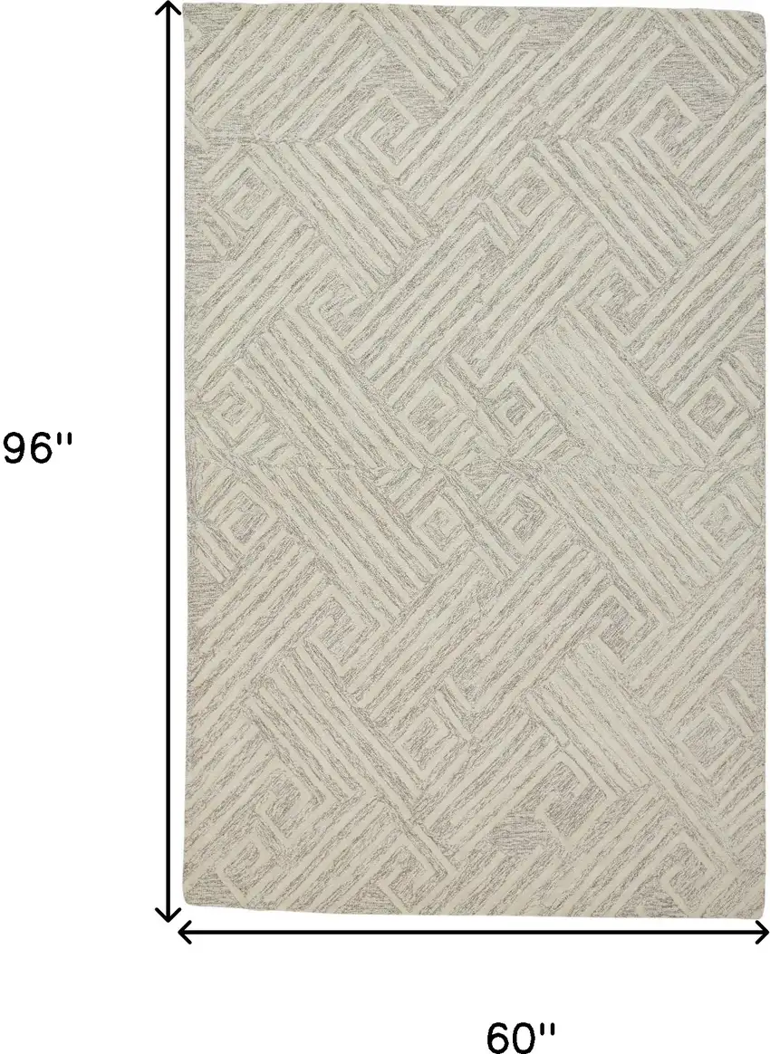 Tan And Ivory Wool Geometric Tufted Handmade Stain Resistant Area Rug Photo 7