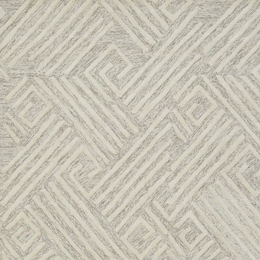 Tan And Ivory Wool Geometric Tufted Handmade Stain Resistant Area Rug Photo 3